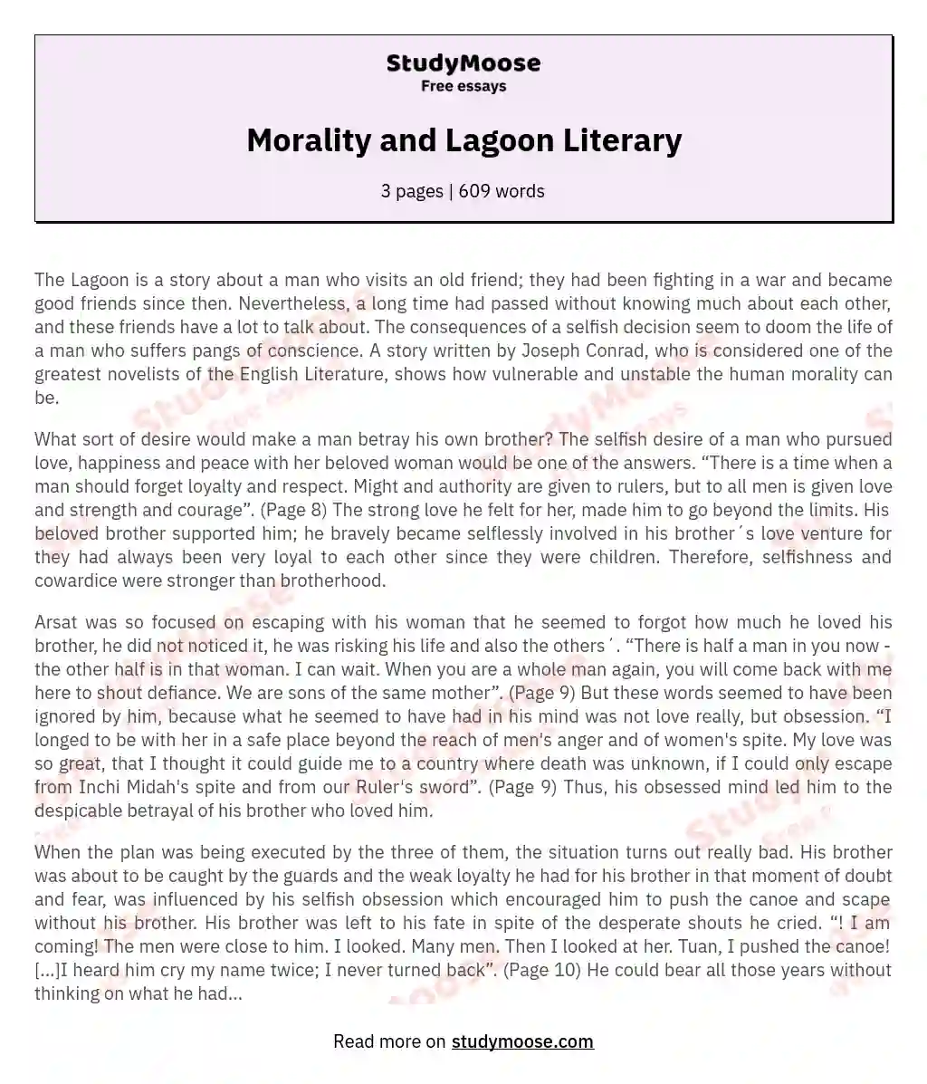 Morality and Lagoon Literary essay