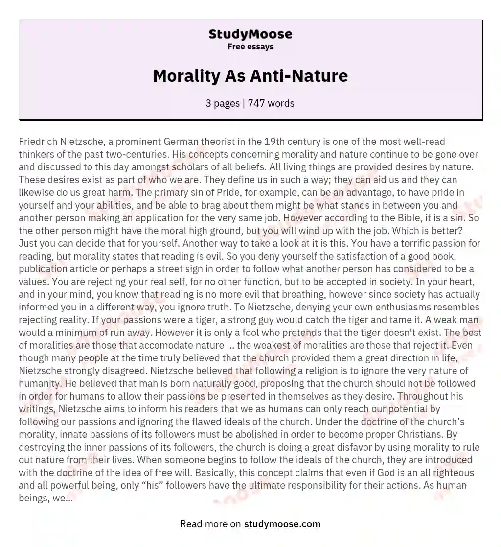Morality As Anti-Nature essay