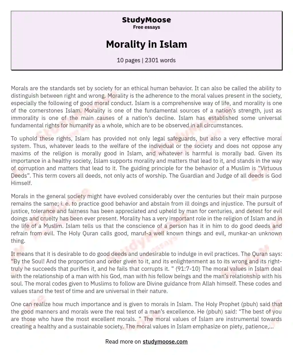 Morality in Islam essay