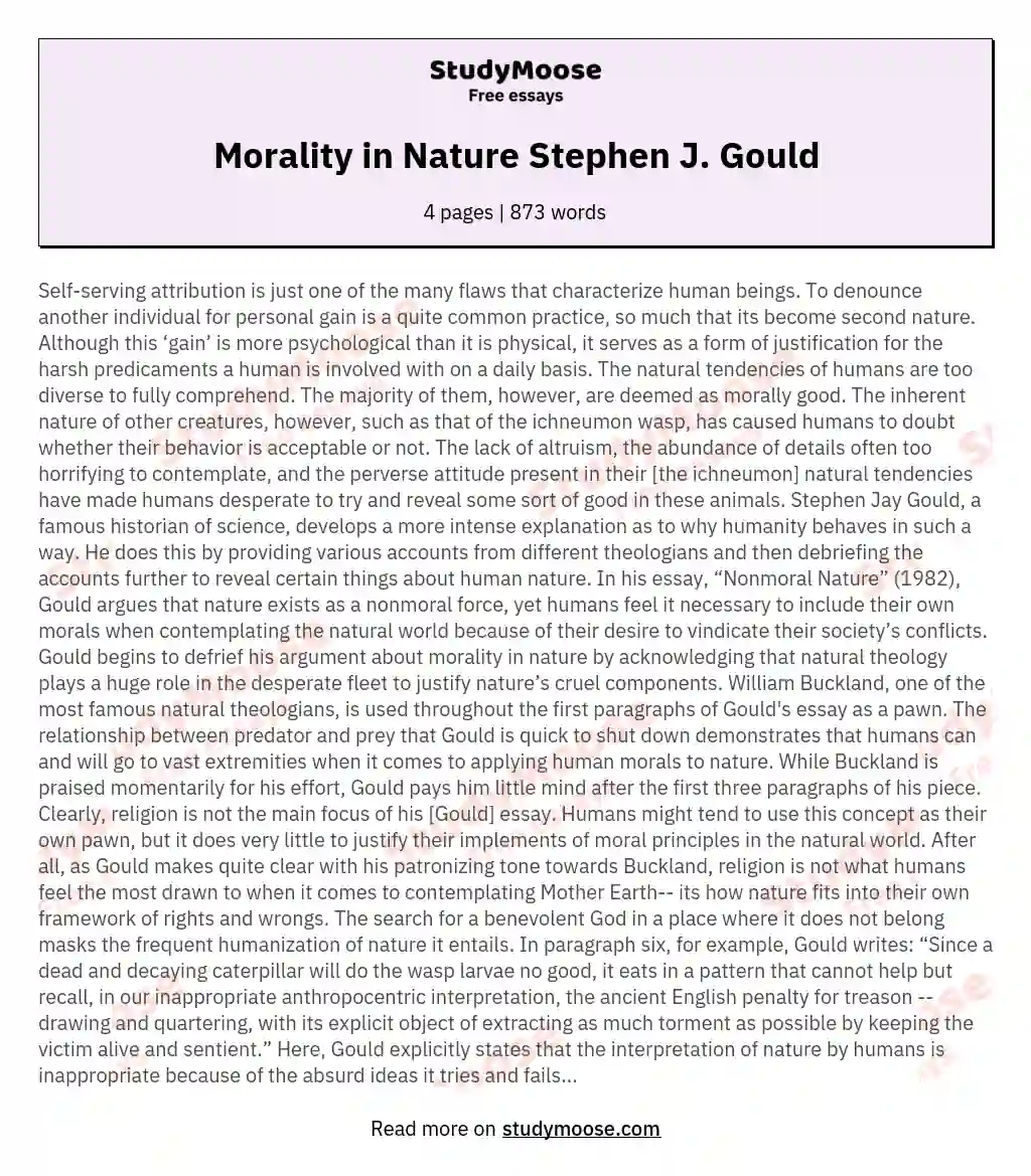 Morality in Nature Stephen J. Gould essay