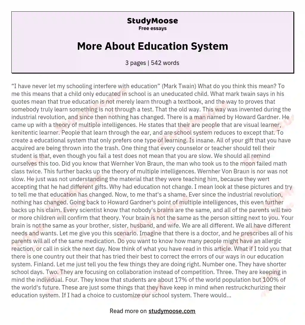 More About Education System essay