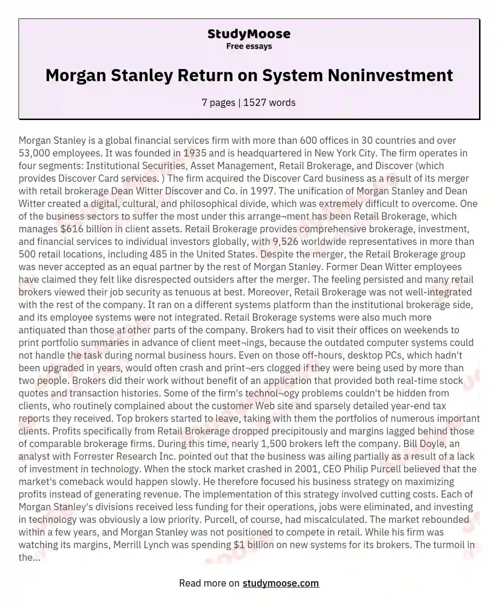 Morgan Stanley Return on System Noninvestment essay