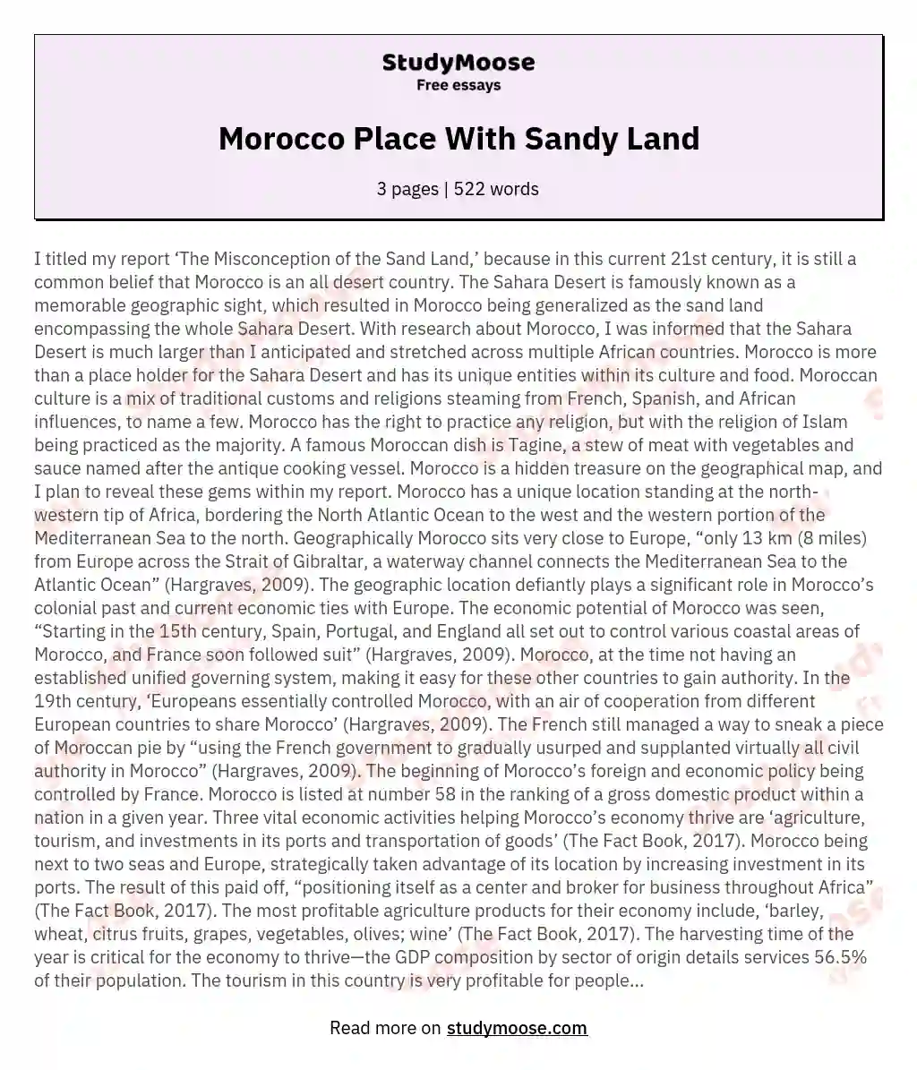 Morocco Place With Sandy Land essay