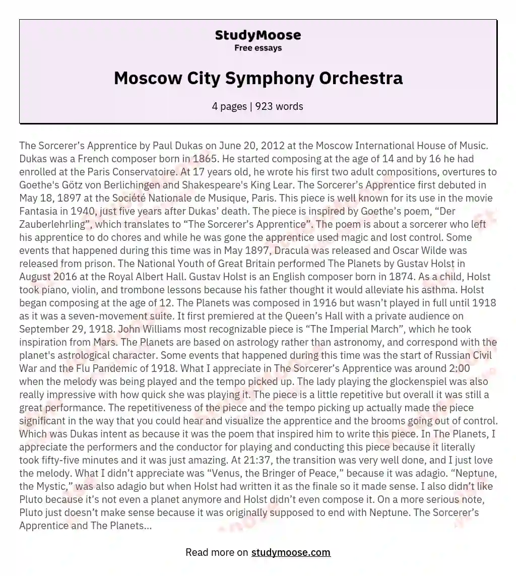 Moscow City Symphony Orchestra essay