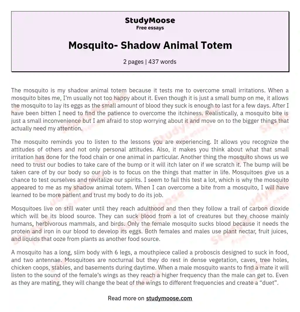 Mosquito- Shadow Animal Totem essay