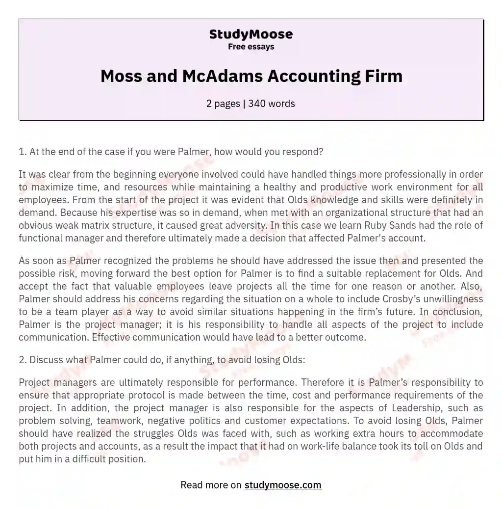 Moss and McAdams Accounting Firm essay