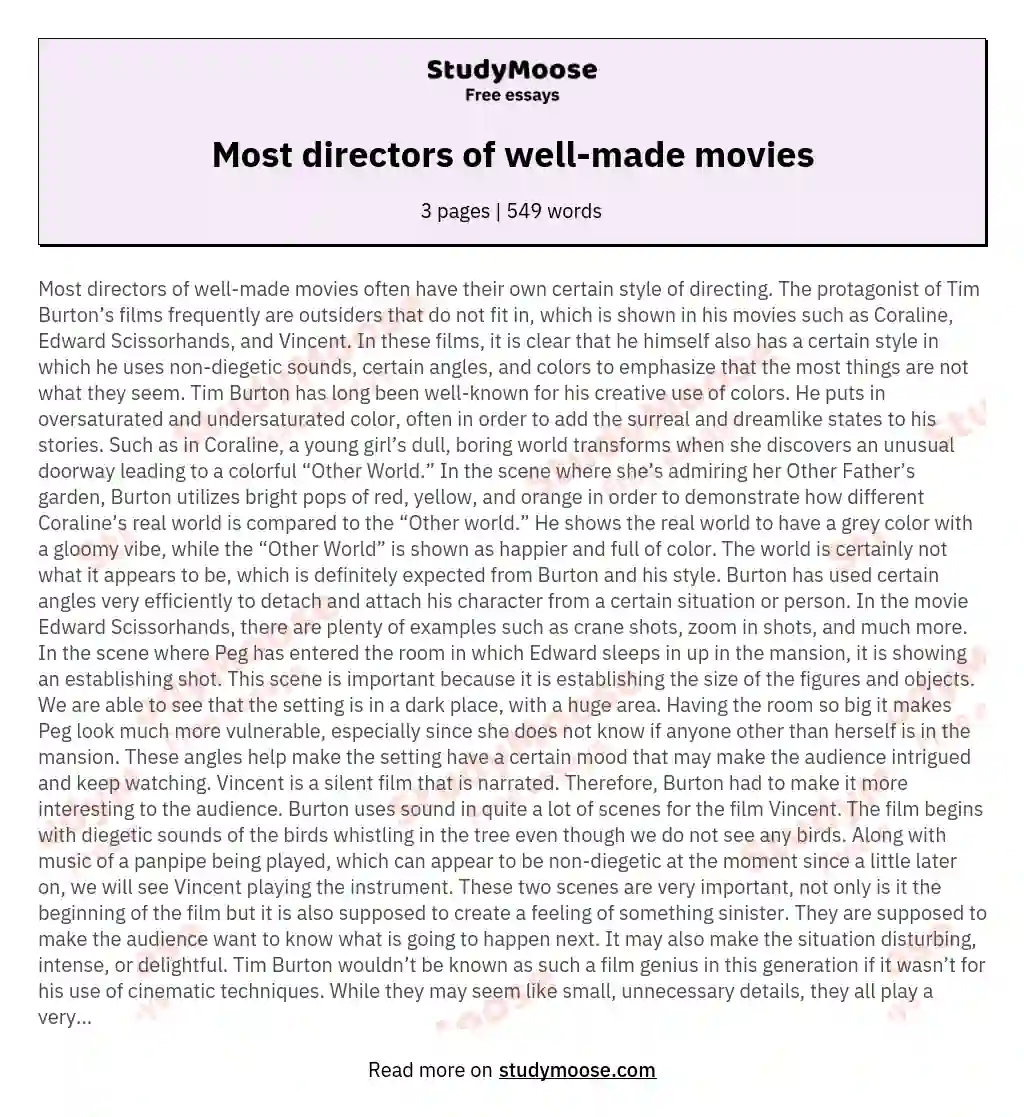 Most directors of well-made movies essay