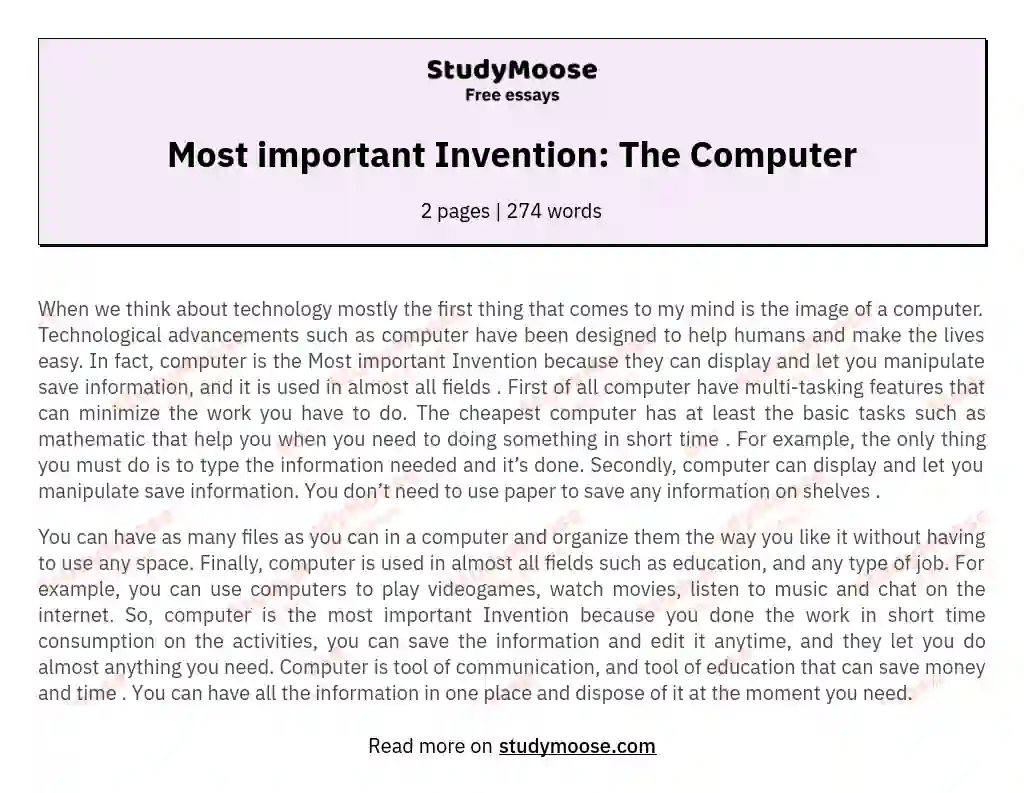 Most important Invention: The Computer essay