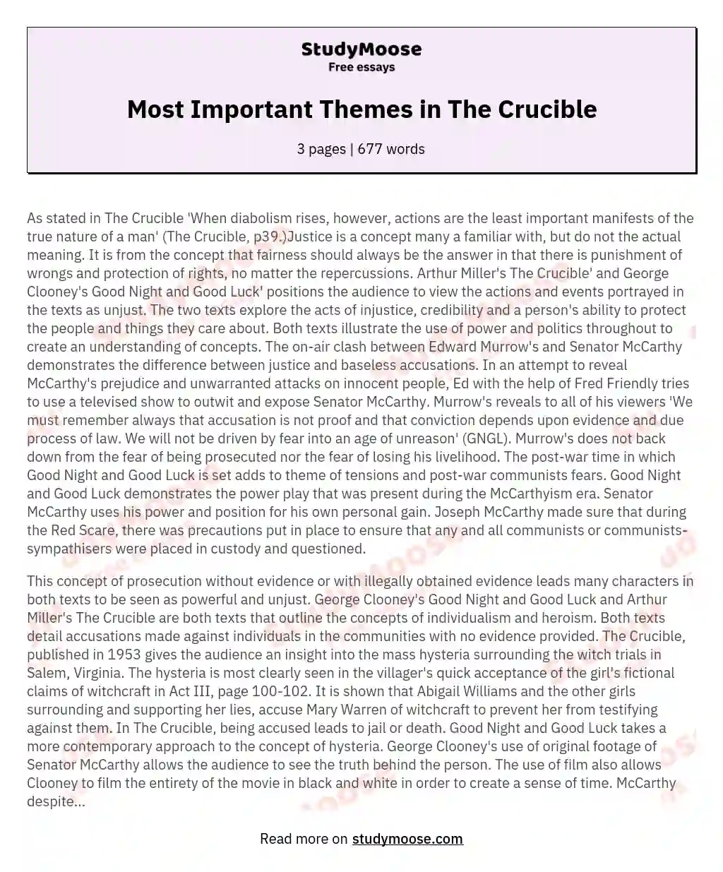 Most Important Themes in The Crucible essay