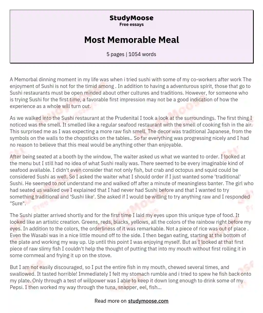 Most Memorable Meal