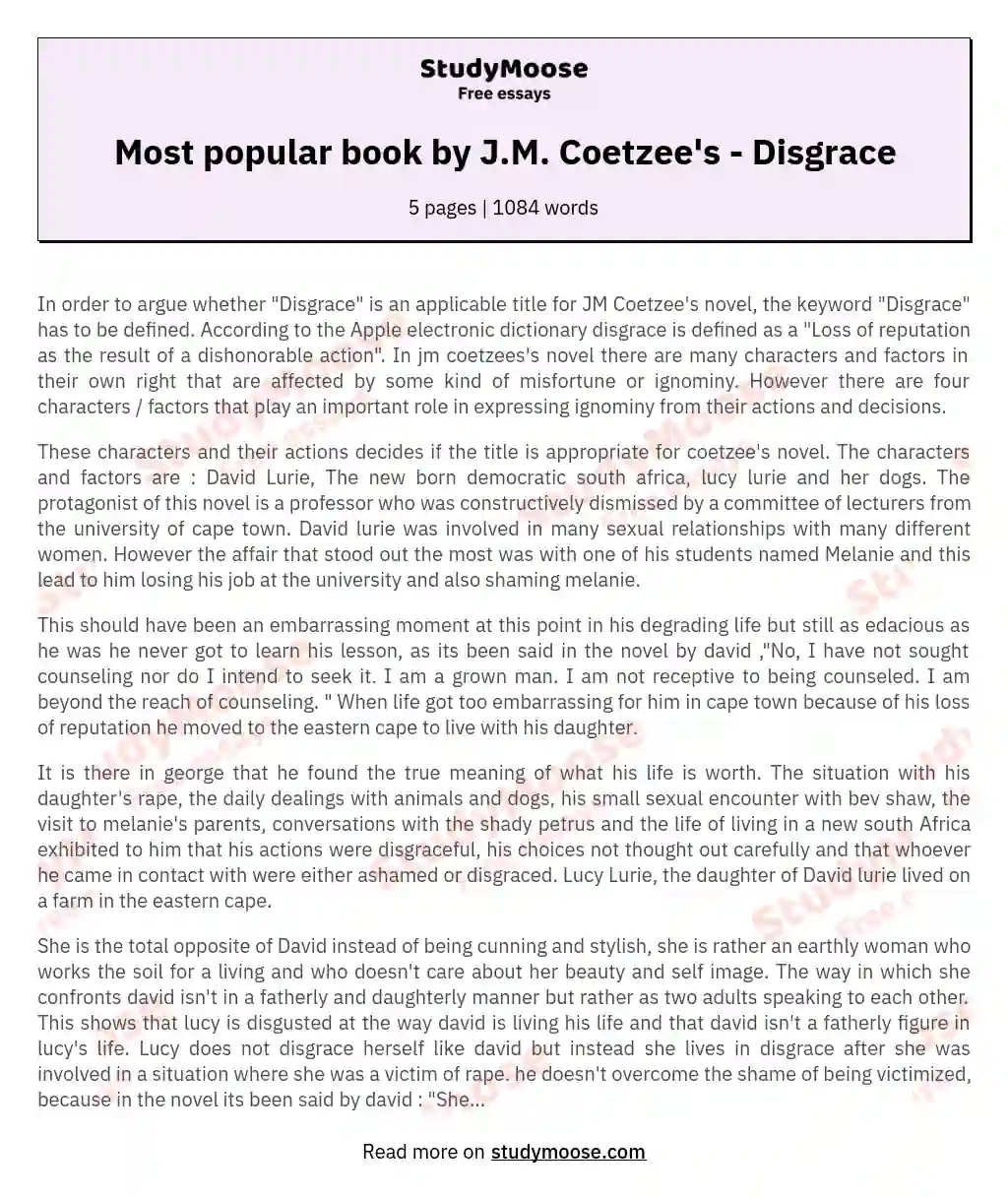Most popular book by J.M. Coetzee's - Disgrace