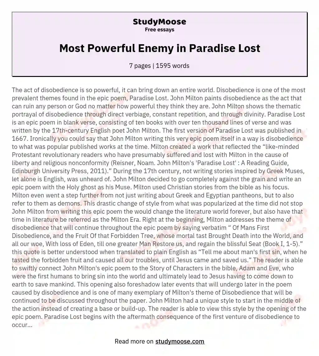 Most Powerful Enemy in Paradise Lost