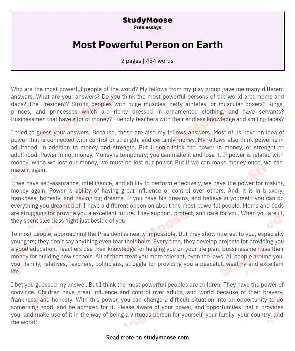 Most Powerful Person on Earth essay