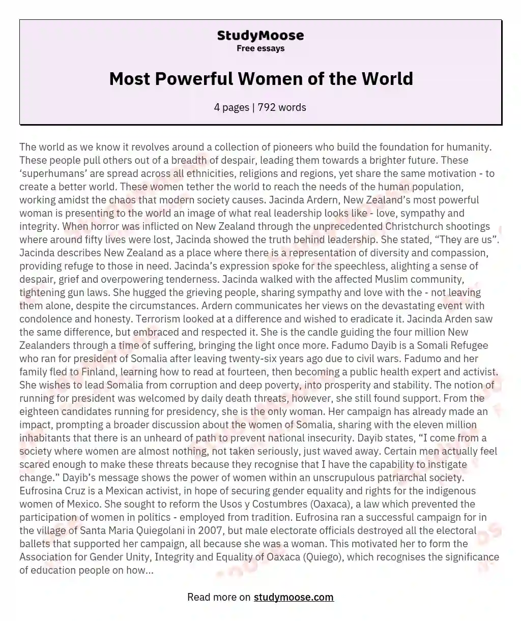 Most Powerful Women of the World essay