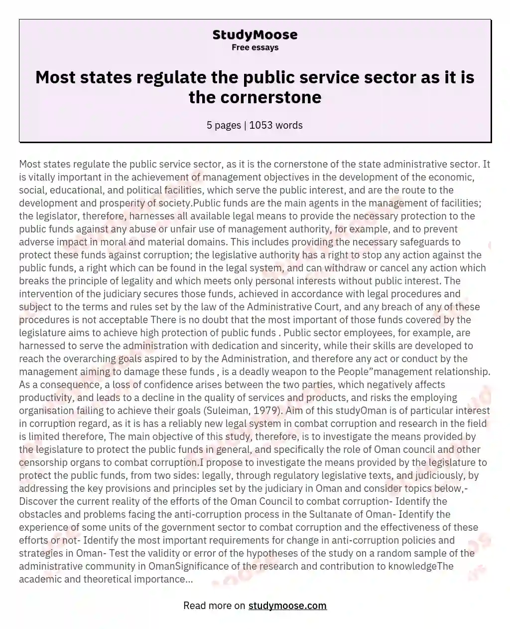 Most states regulate the public service sector as it is the cornerstone essay