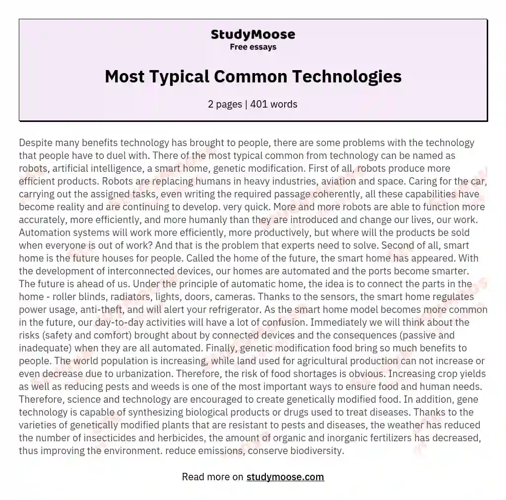 Most Typical Common Technologies essay
