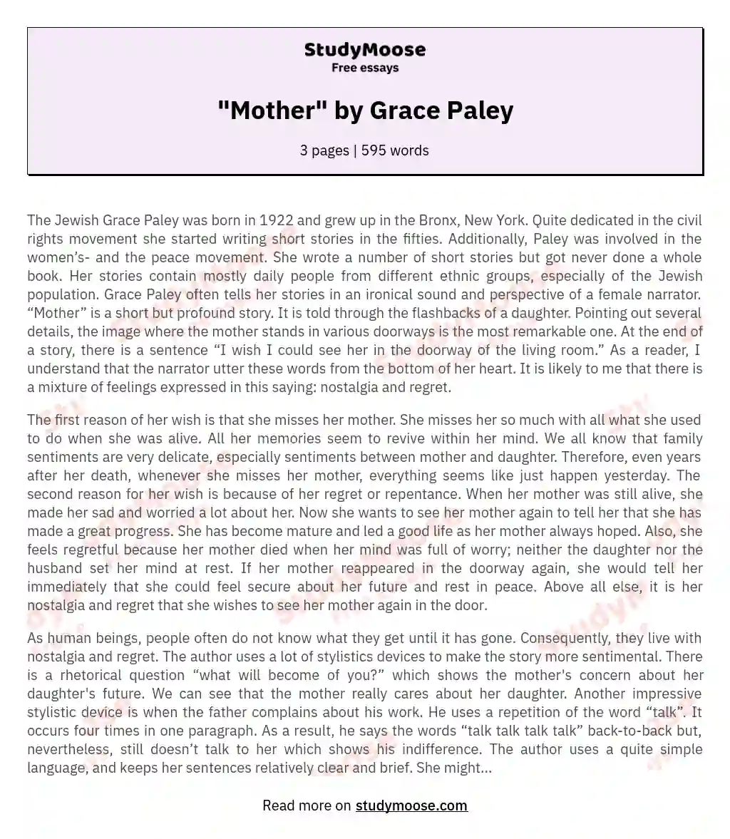 "Mother" by Grace Paley essay
