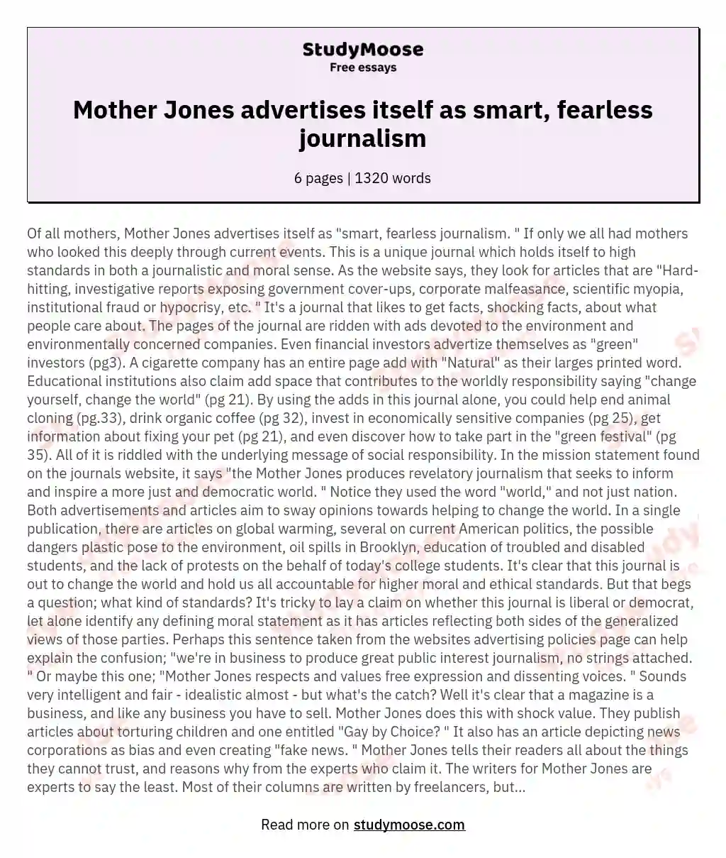 Mother Jones advertises itself as smart, fearless journalism essay