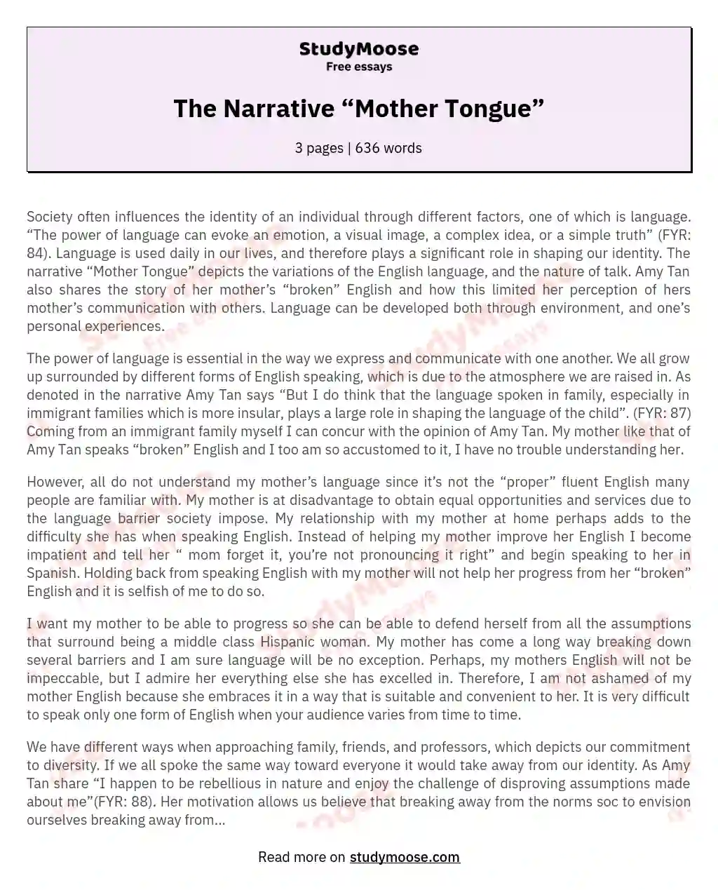 narrative essay mother tongue