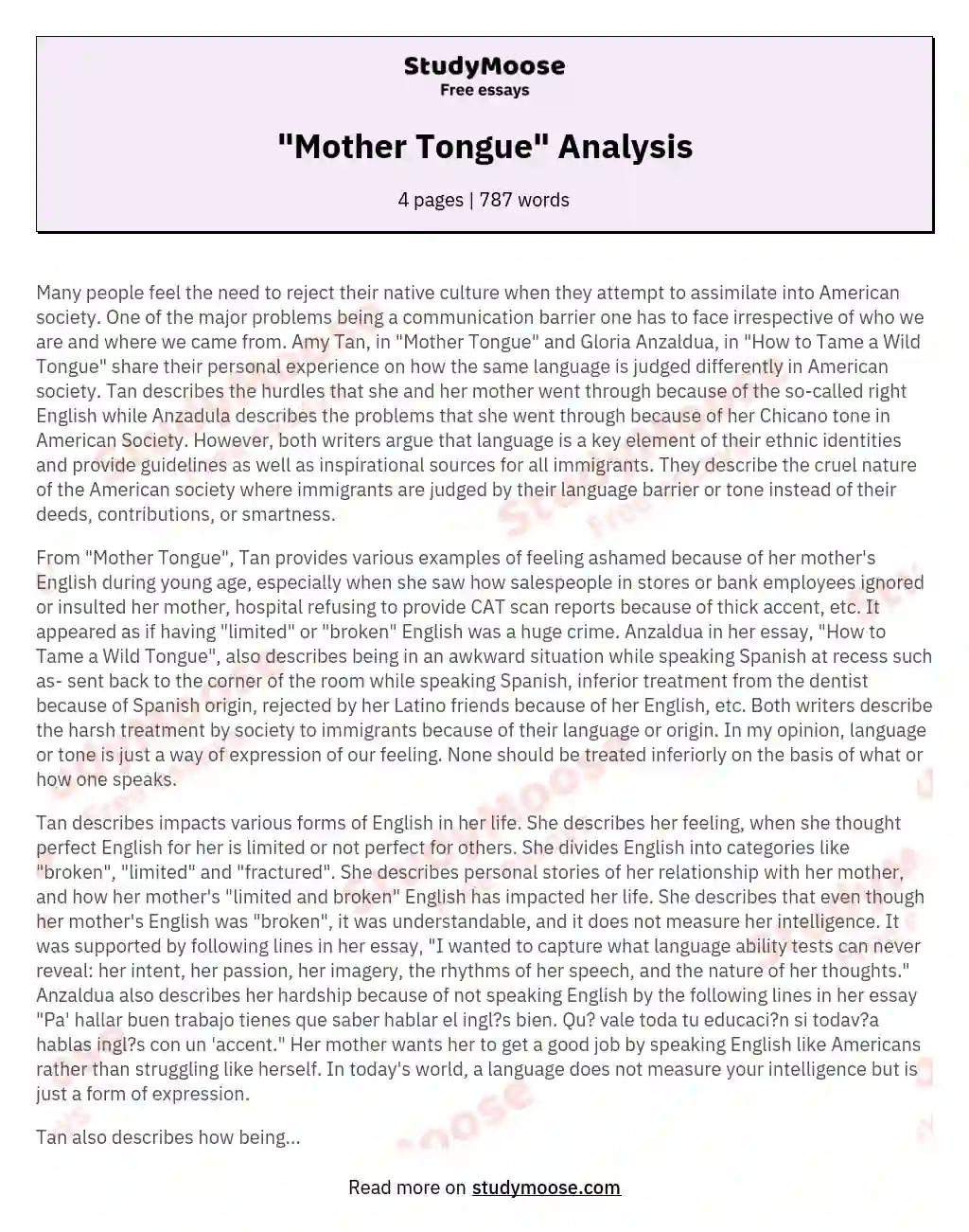 "Mother Tongue" Analysis