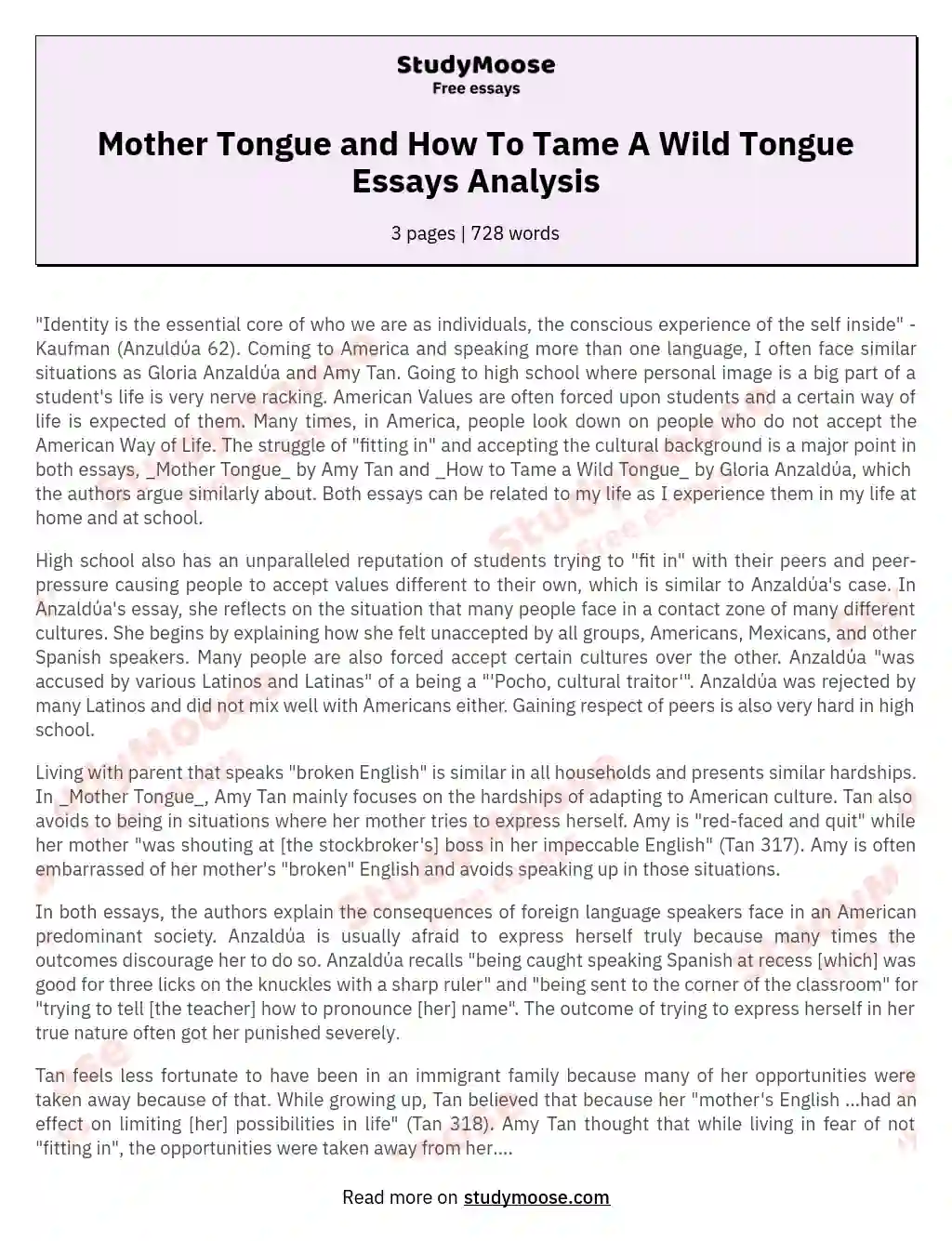 Mother Tongue and How To Tame A Wild Tongue Essays Analysis