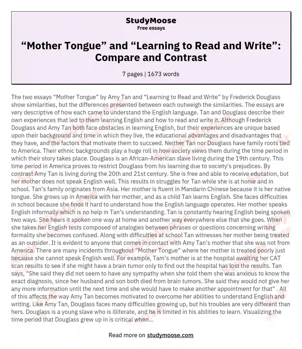 “Mother Tongue” and “Learning to Read and Write”: Compare and Contrast essay