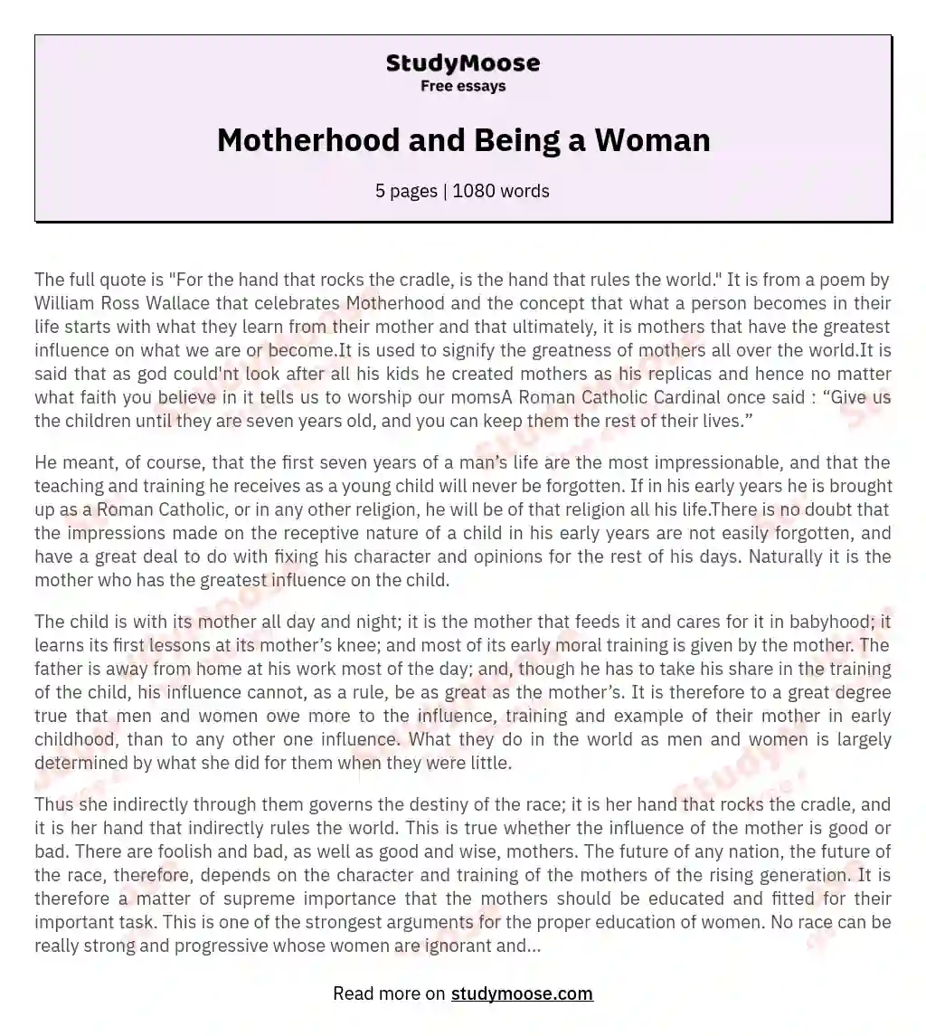 Motherhood and Being a Woman essay