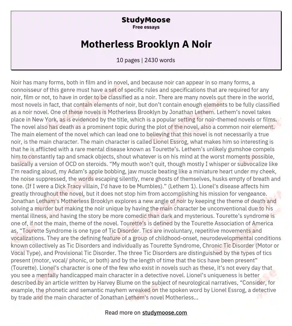 Motherless Brooklyn A Noir essay