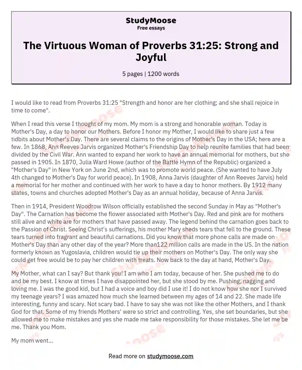 The Virtuous Woman of Proverbs 31:25: Strong and Joyful essay