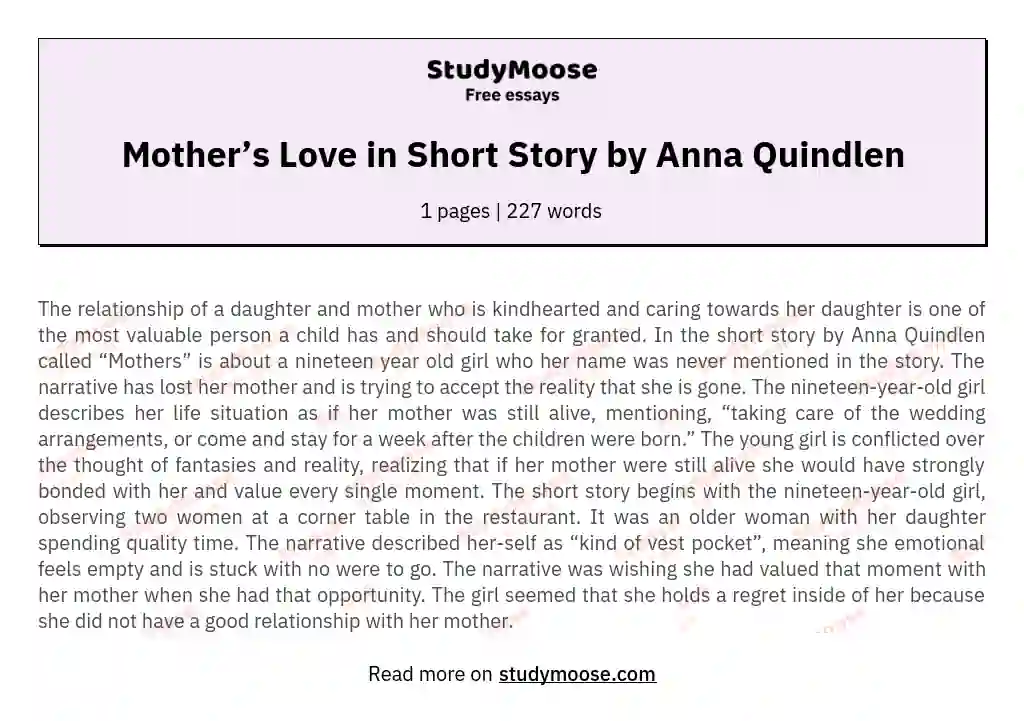 Mother’s Love in Short Story by Anna Quindlen