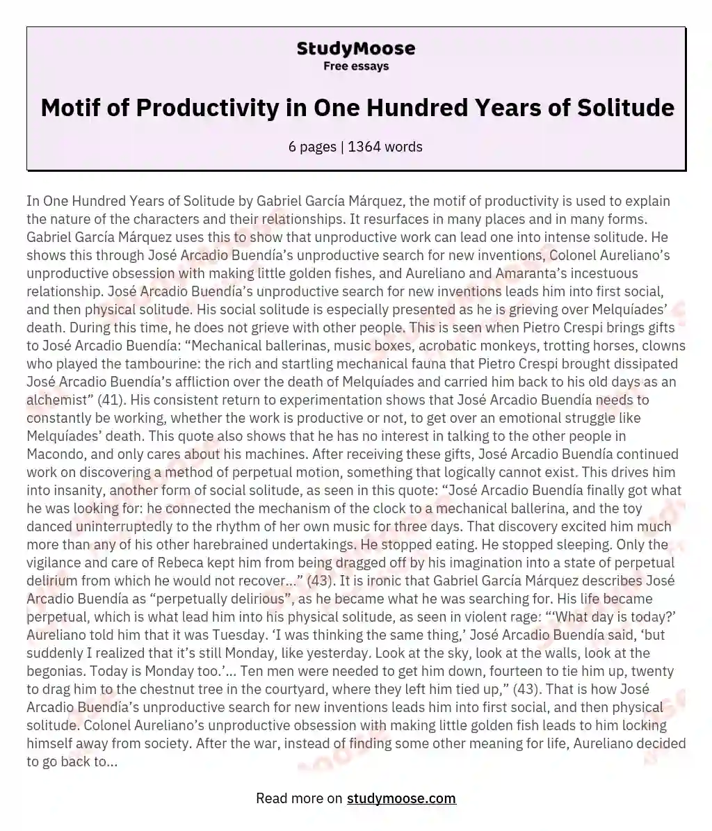 Motif of Productivity in One Hundred Years of Solitude essay