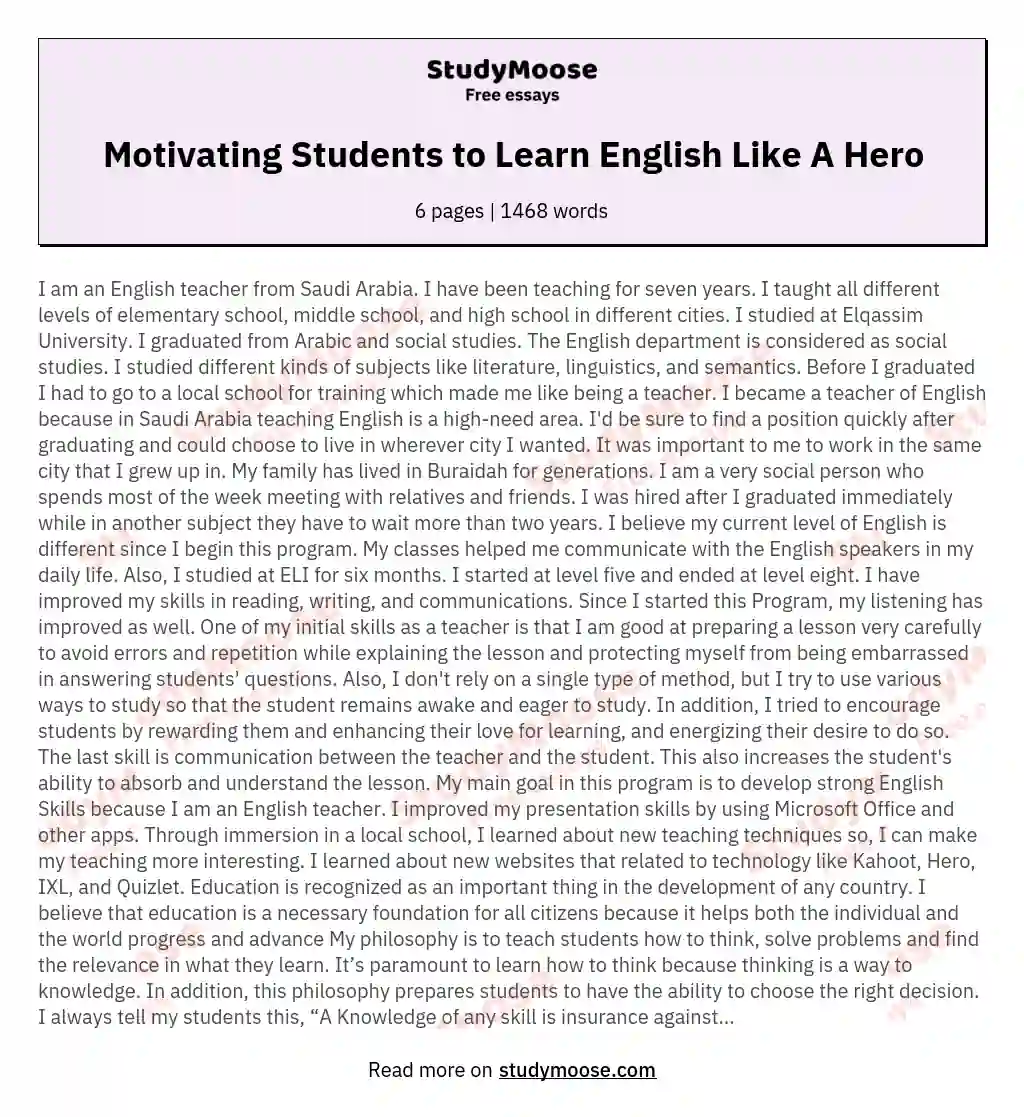 Motivating Students to Learn English Like A Hero essay