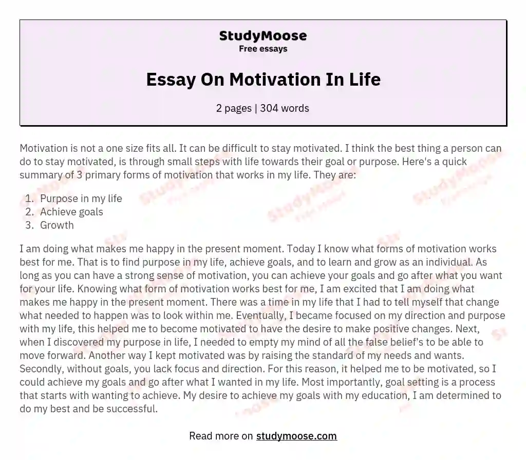 Essay On Motivation In Life