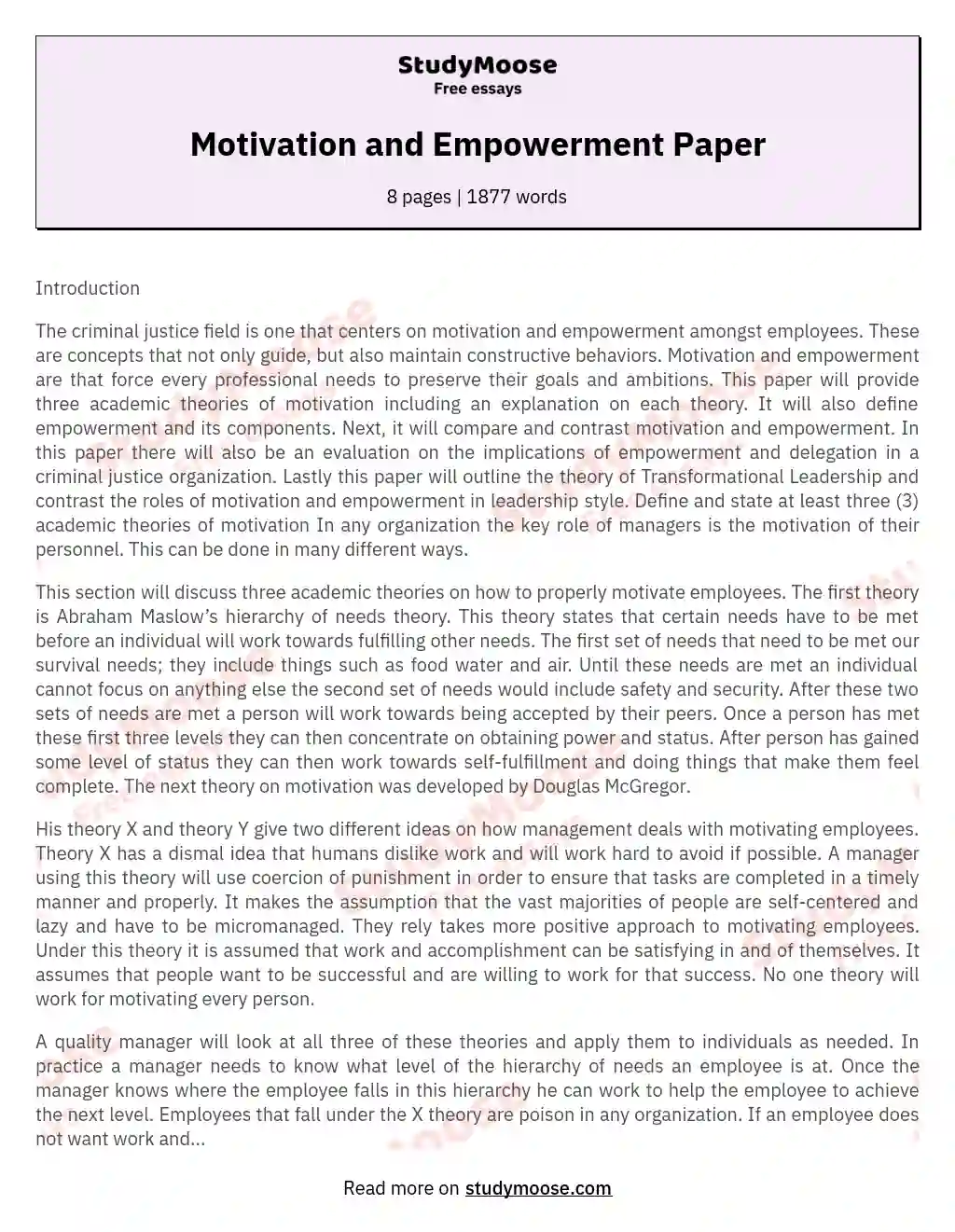 Motivation and Empowerment Paper