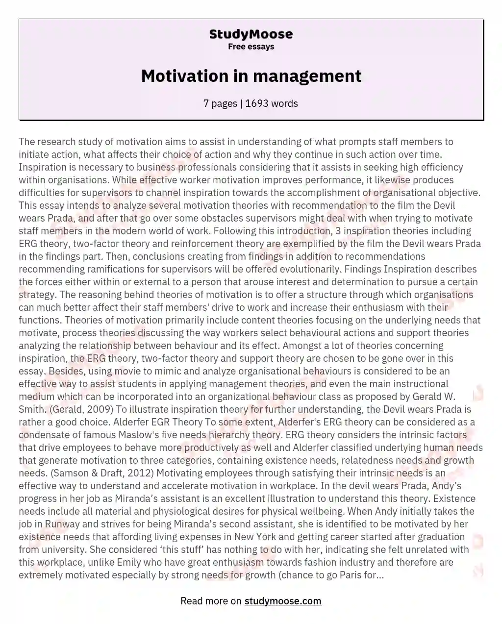 Motivation in management essay