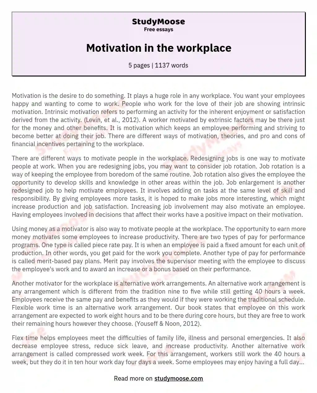 Motivation in the workplace essay