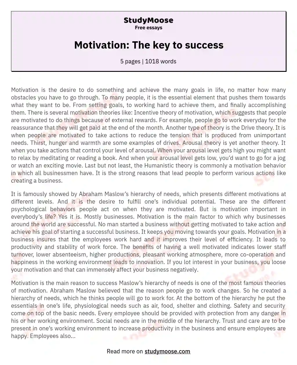 Motivation: The key to success essay