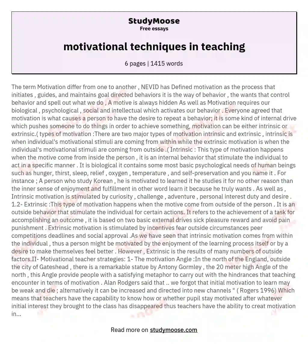 motivational techniques in teaching essay