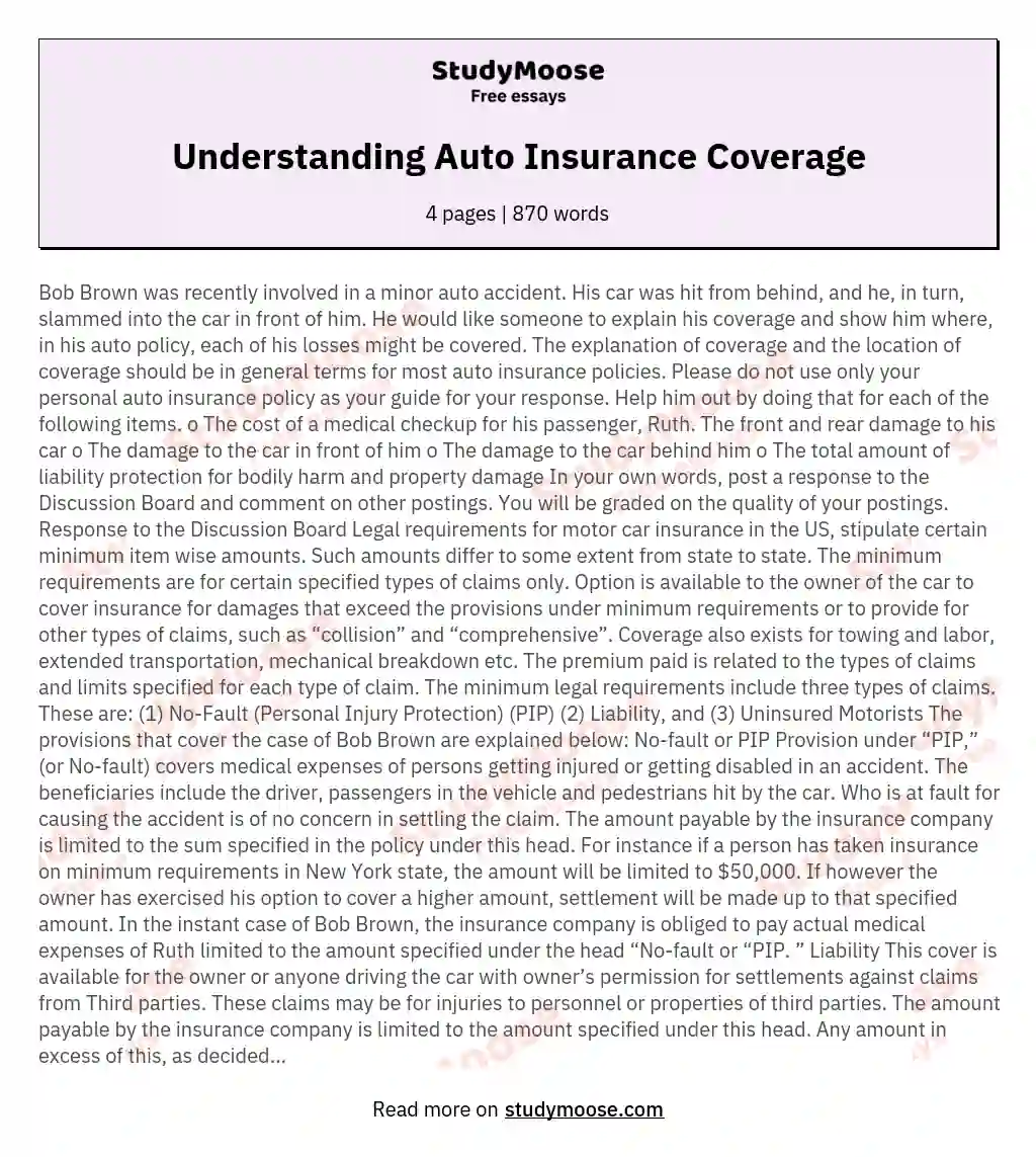 Understanding Auto Insurance Coverage essay
