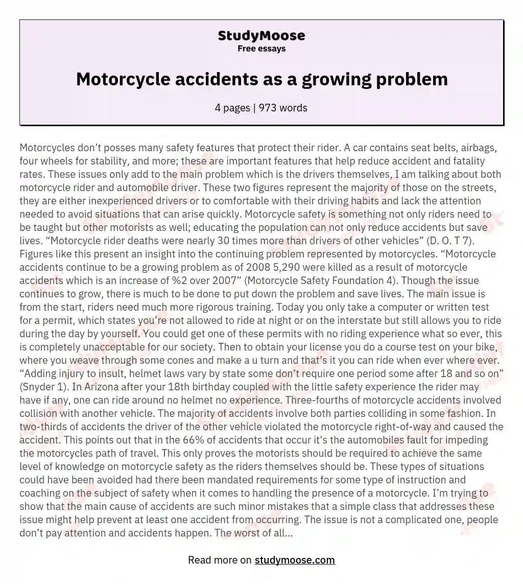 Motorcycle accidents as a growing problem
