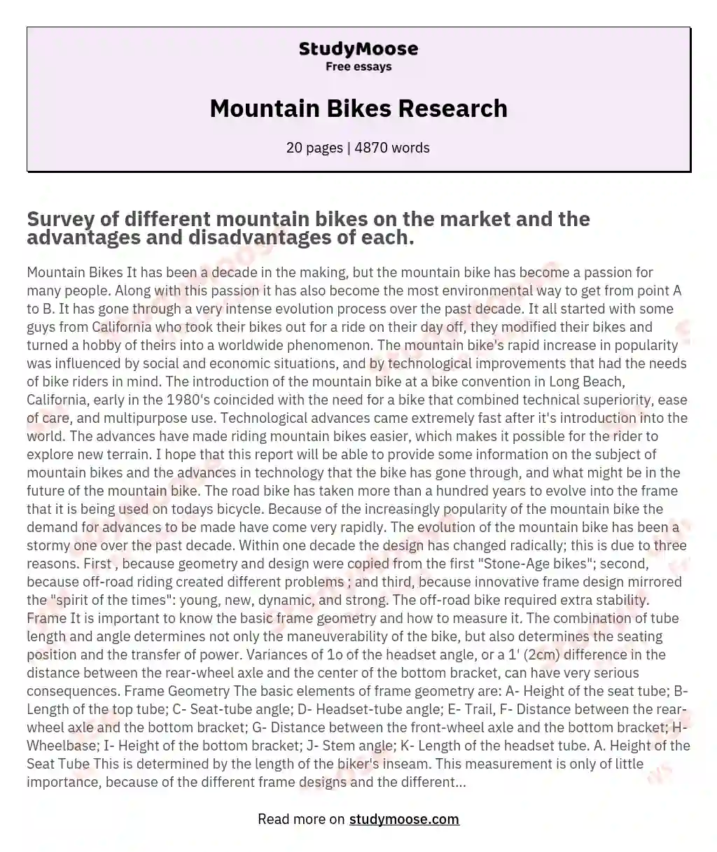 Mountain Bikes Research essay