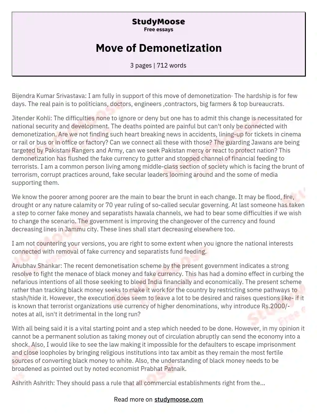 demonetisation essay in english 100 words