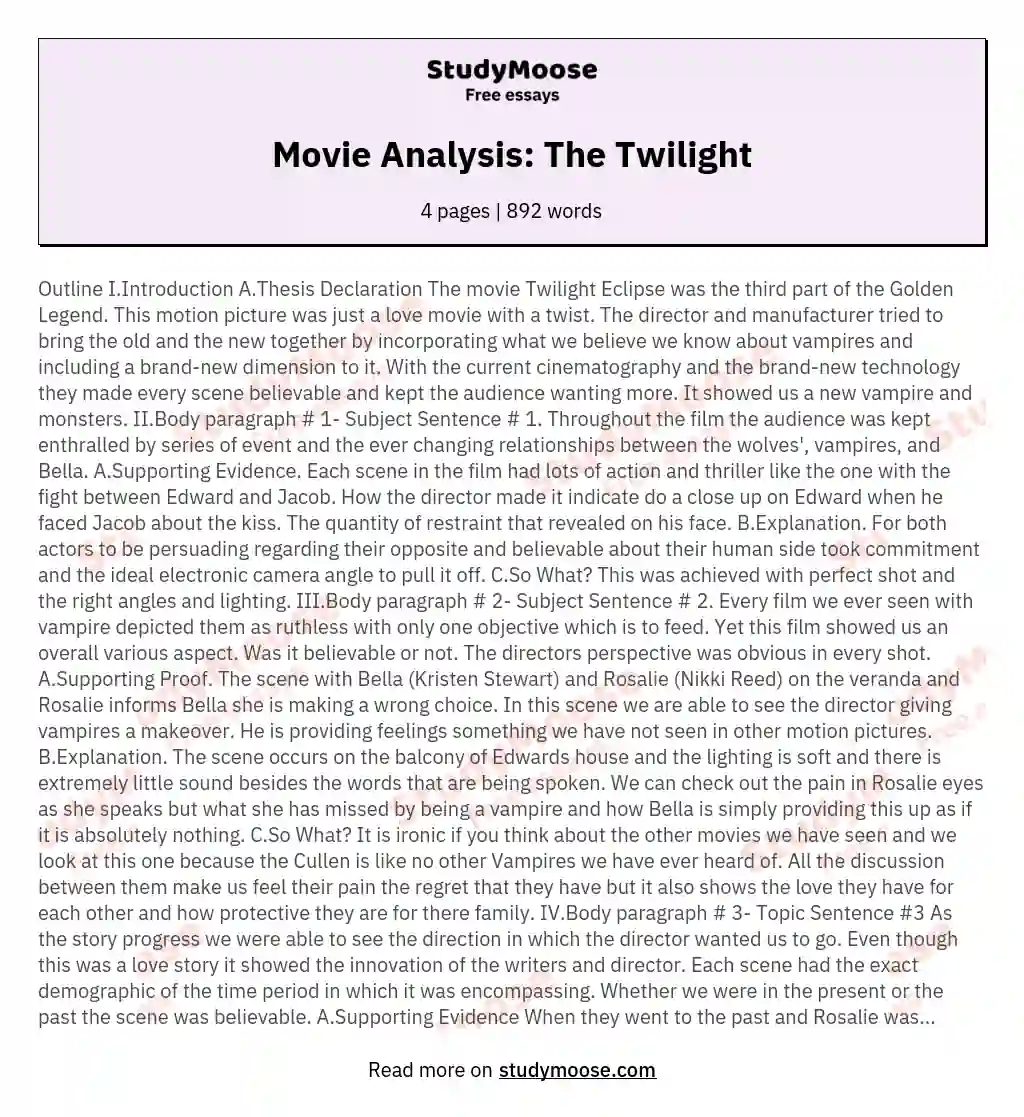 Movie Analysis: The Twilight essay