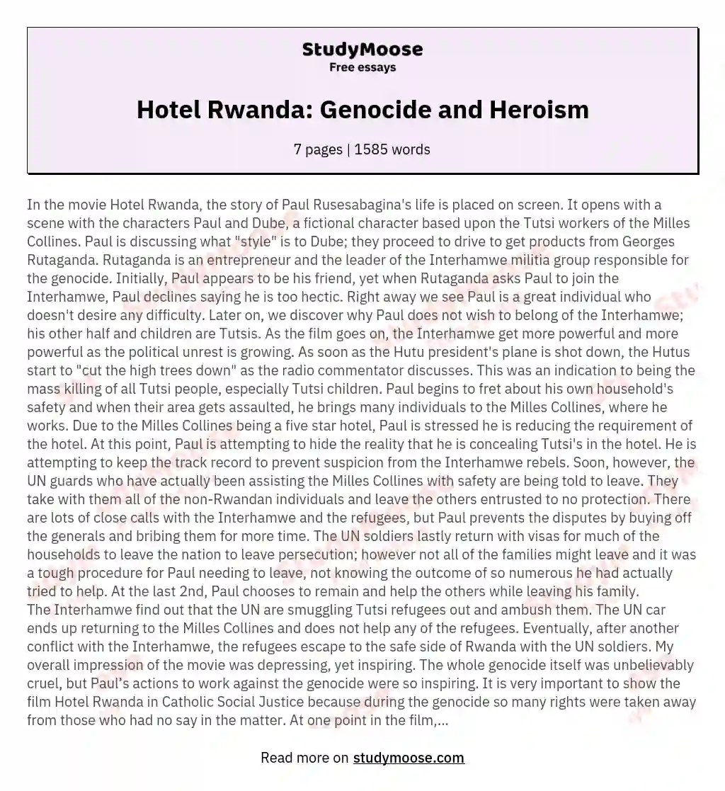 Hotel Rwanda: Genocide and Heroism essay