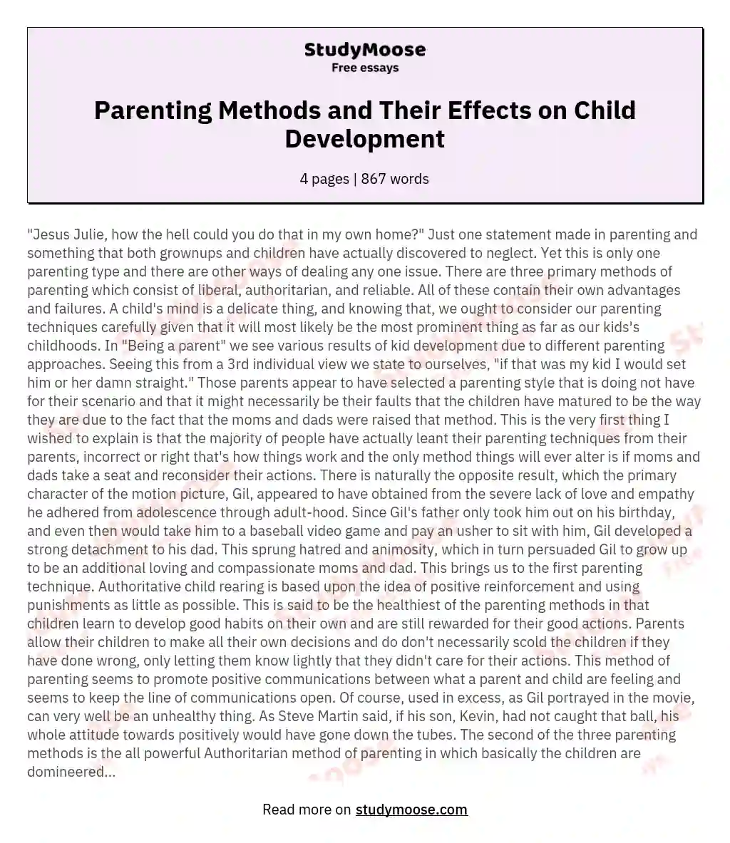 Parenting Methods and Their Effects on Child Development essay