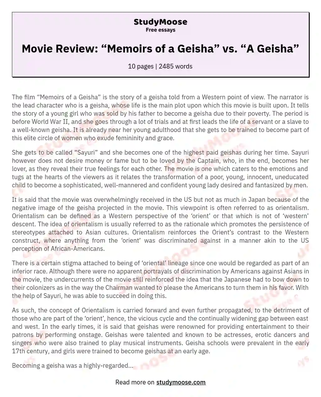 memoirs of a geisha movie analysis