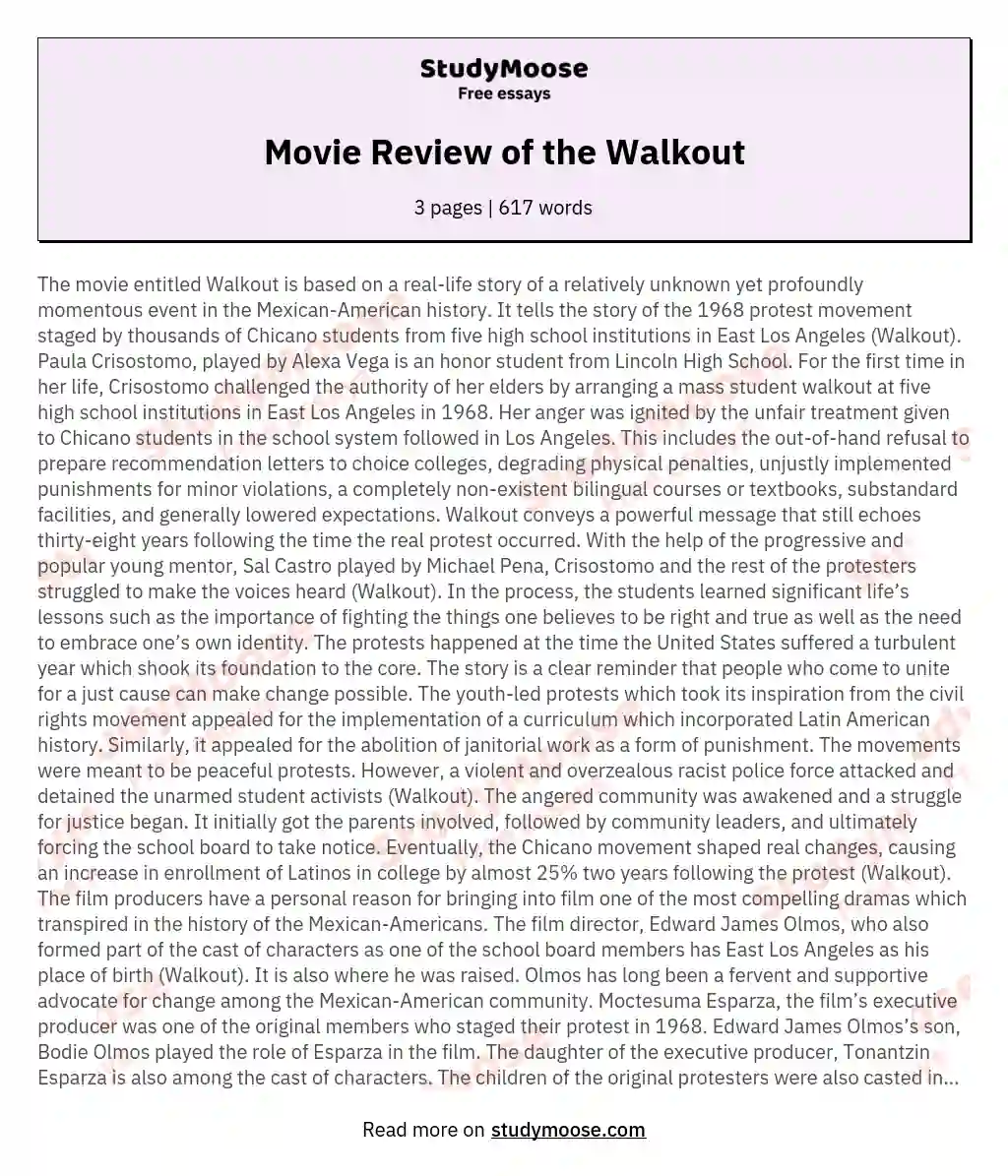 Movie Review of the Walkout essay