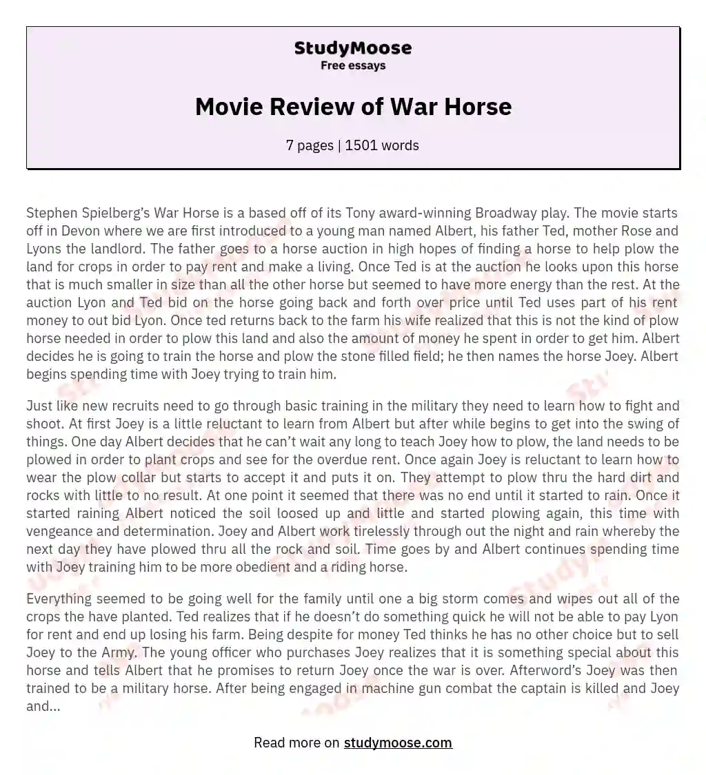 Movie Review of War Horse