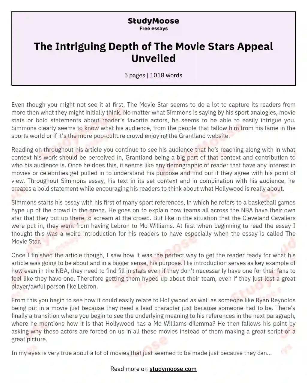 The Intriguing Depth of The Movie Stars Appeal Unveiled essay