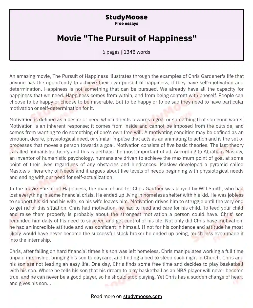 Movie "The Pursuit of Happiness" essay